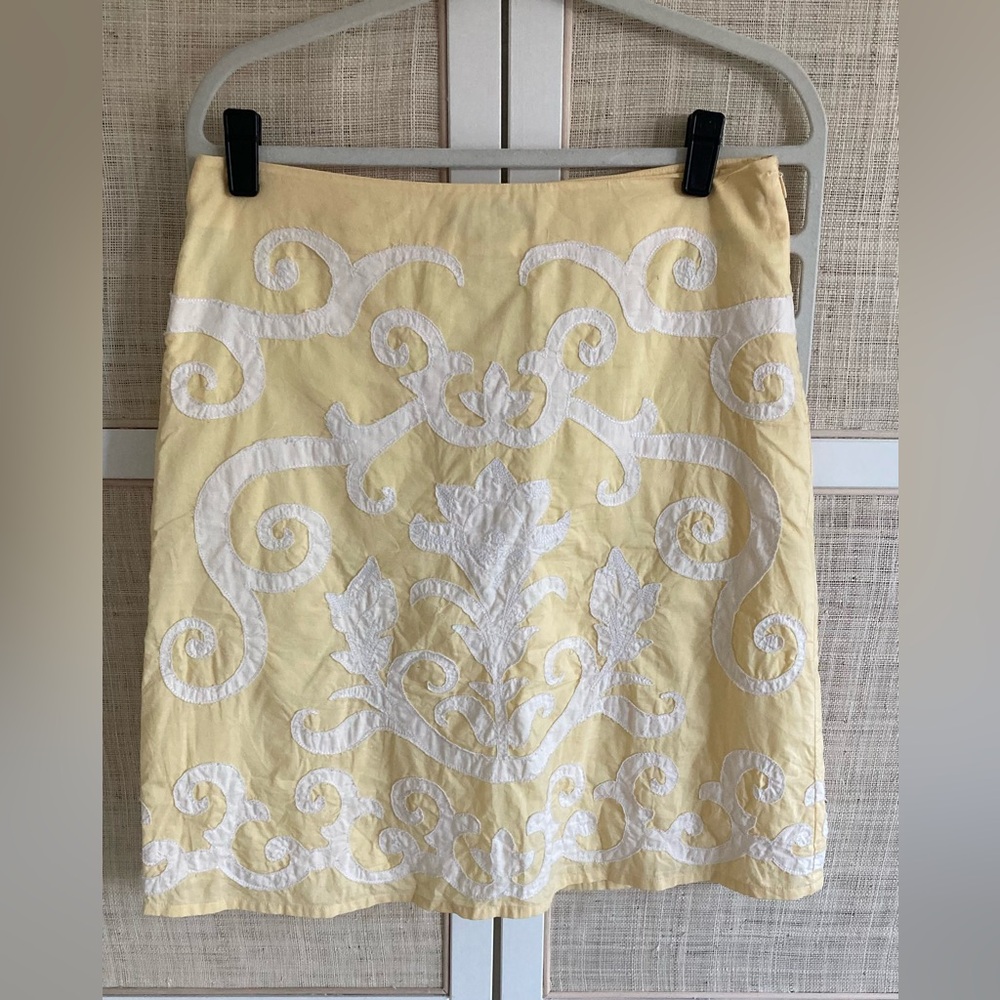 Boden Appliqued Embroidered Yellow Skirt UK 12 R / US 8 R